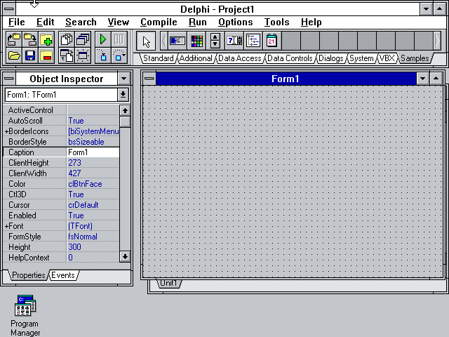 Delphi 1 on a Windows 3.x station. This revolutionized the Windows development game overnight.