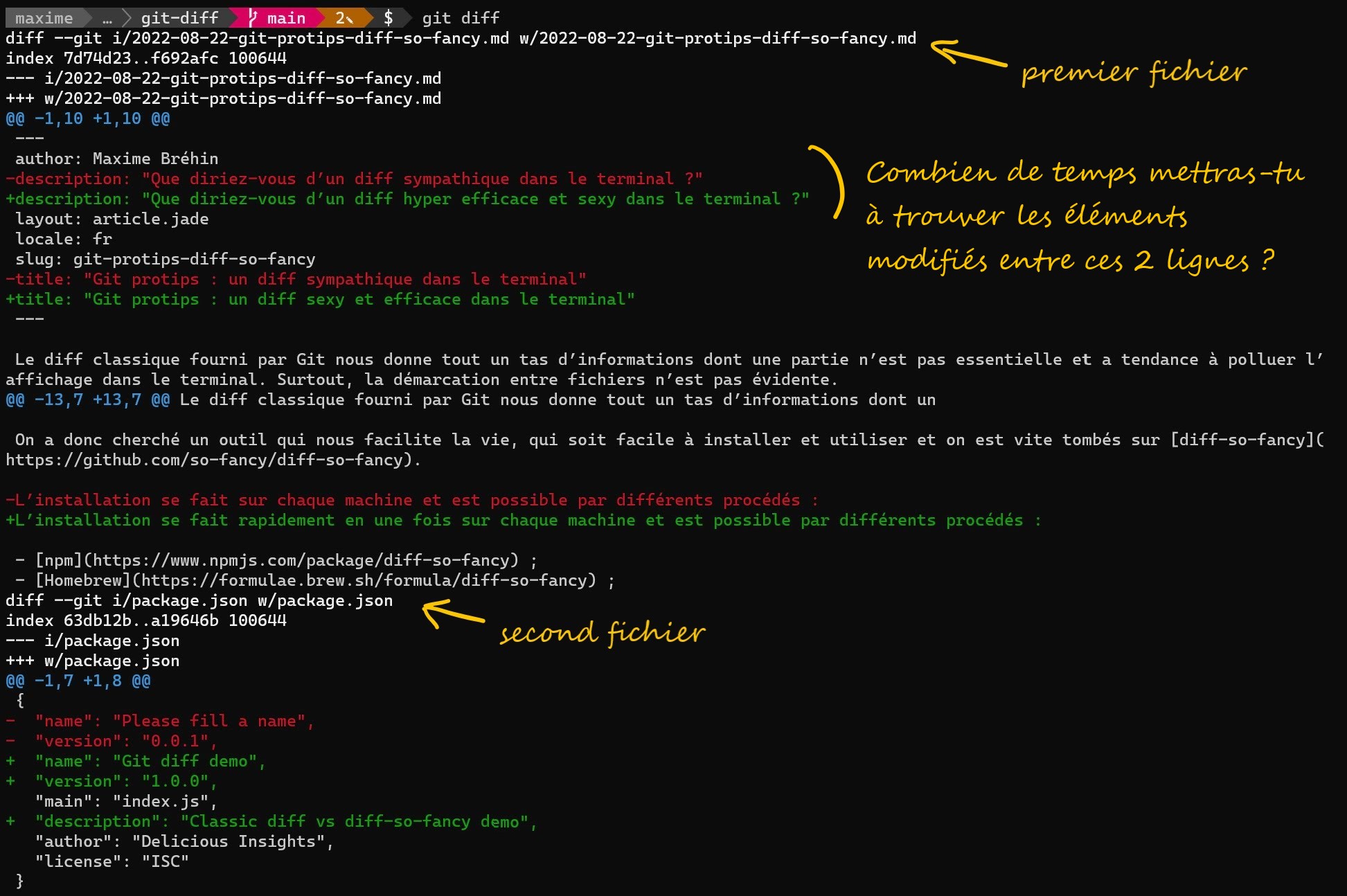 Le diff dans le terminal manque de clarté